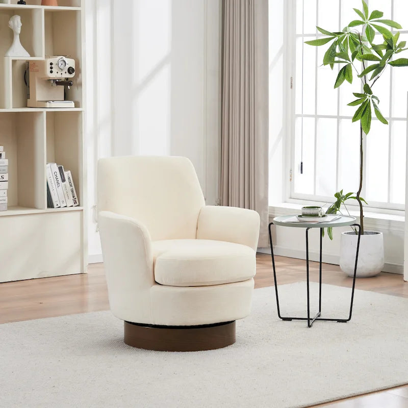 Fauteuil d'appoint pivotant rembourré avec base ronde en fer