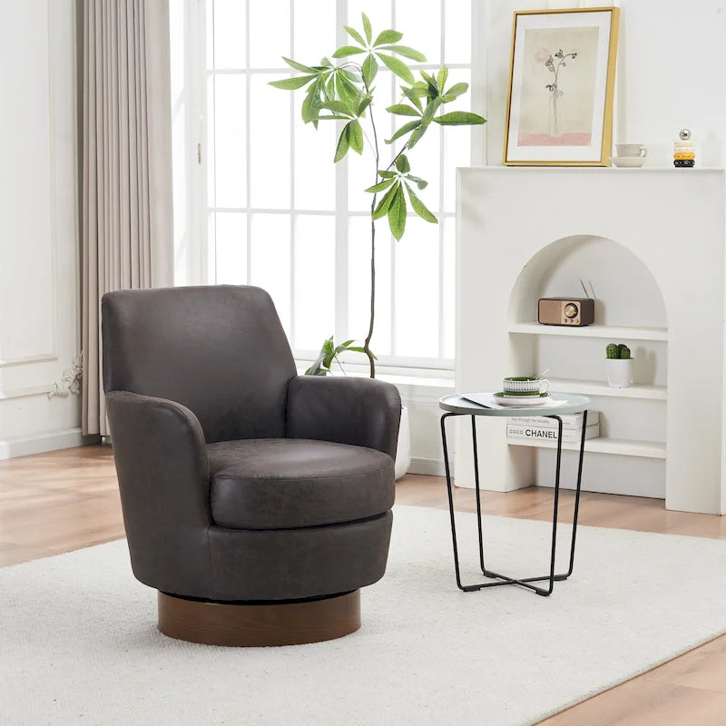 Fauteuil d'appoint pivotant rembourré avec base ronde en fer