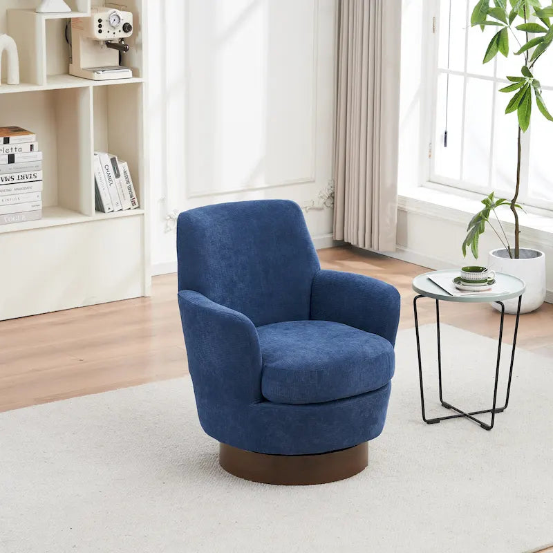 Fauteuil d'appoint pivotant rembourré avec base ronde en fer