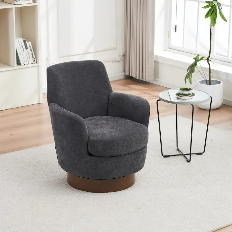 Fauteuil d'appoint pivotant rembourré avec base ronde en fer
