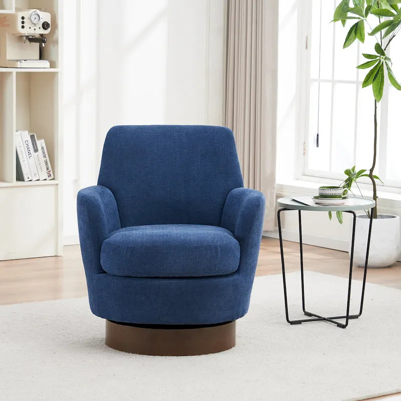 Fauteuil d'appoint pivotant rembourré avec base ronde en fer