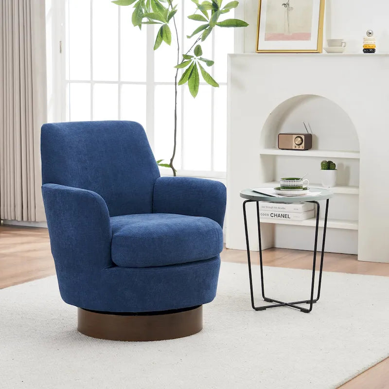 Fauteuil d'appoint pivotant rembourré avec base ronde en fer