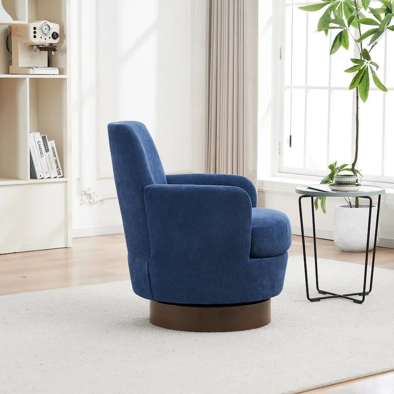 Fauteuil d'appoint pivotant rembourré avec base ronde en fer