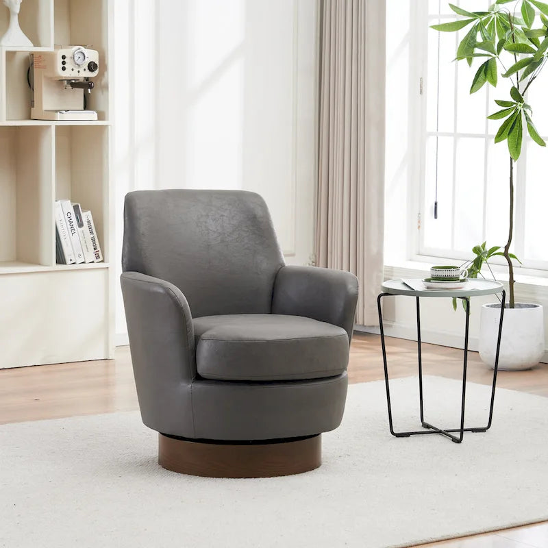Fauteuil d'appoint pivotant rembourré avec base ronde en fer