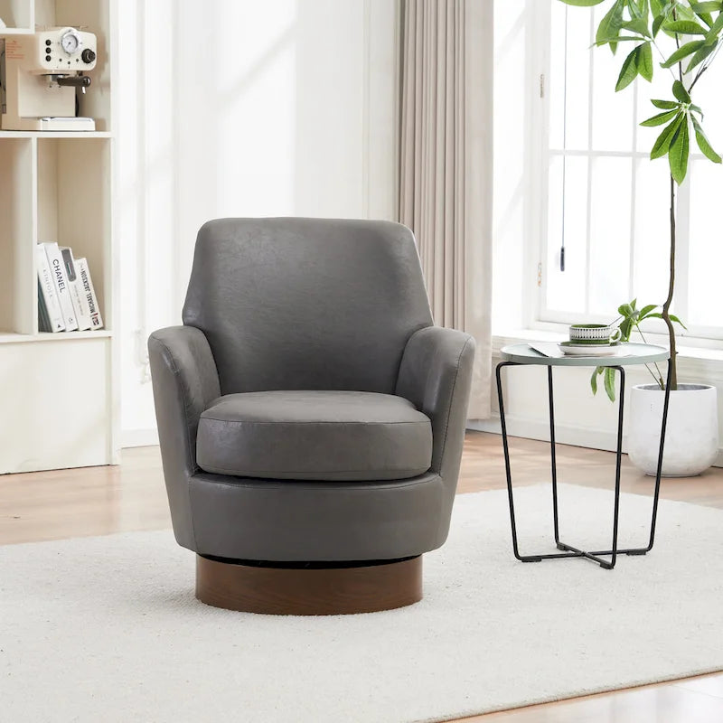 Fauteuil d'appoint pivotant rembourré avec base ronde en fer