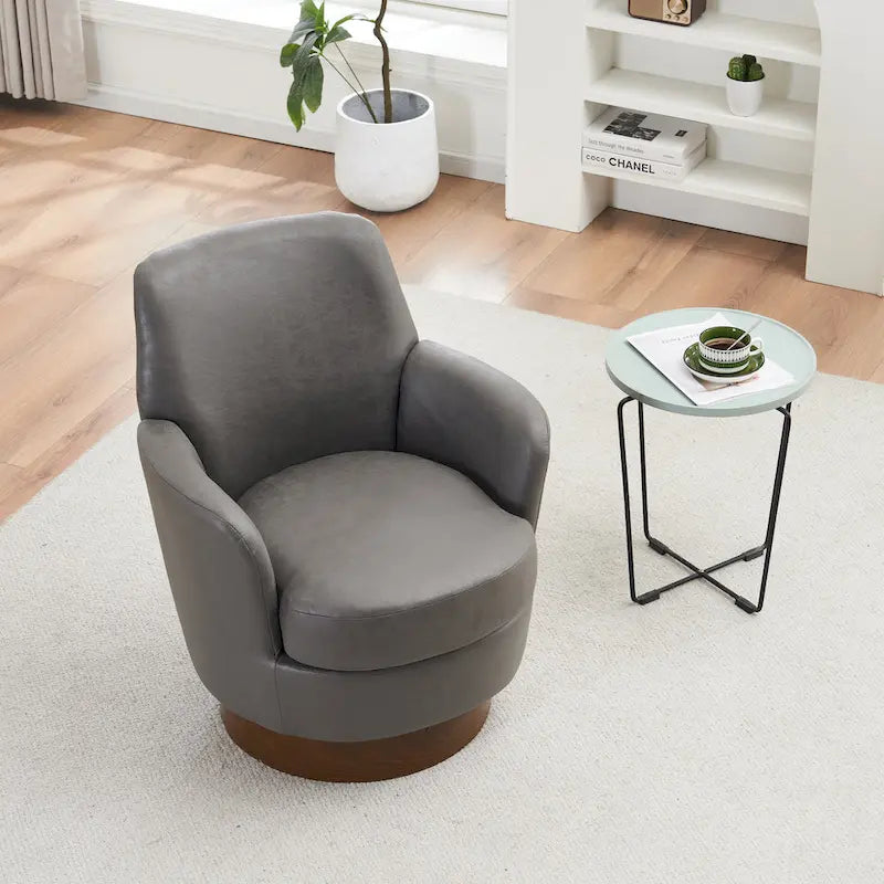 Fauteuil d'appoint pivotant rembourré avec base ronde en fer