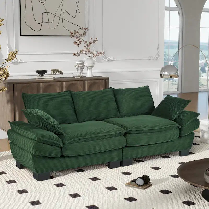 Canapé incurvé en velours côtelé avec coussins amovibles et oreillers décoratifs