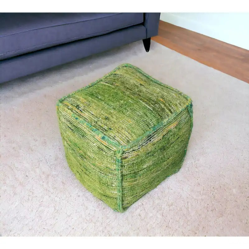 Pouf Cube Repose-Pieds en Coton et Soie Recyclée Verte