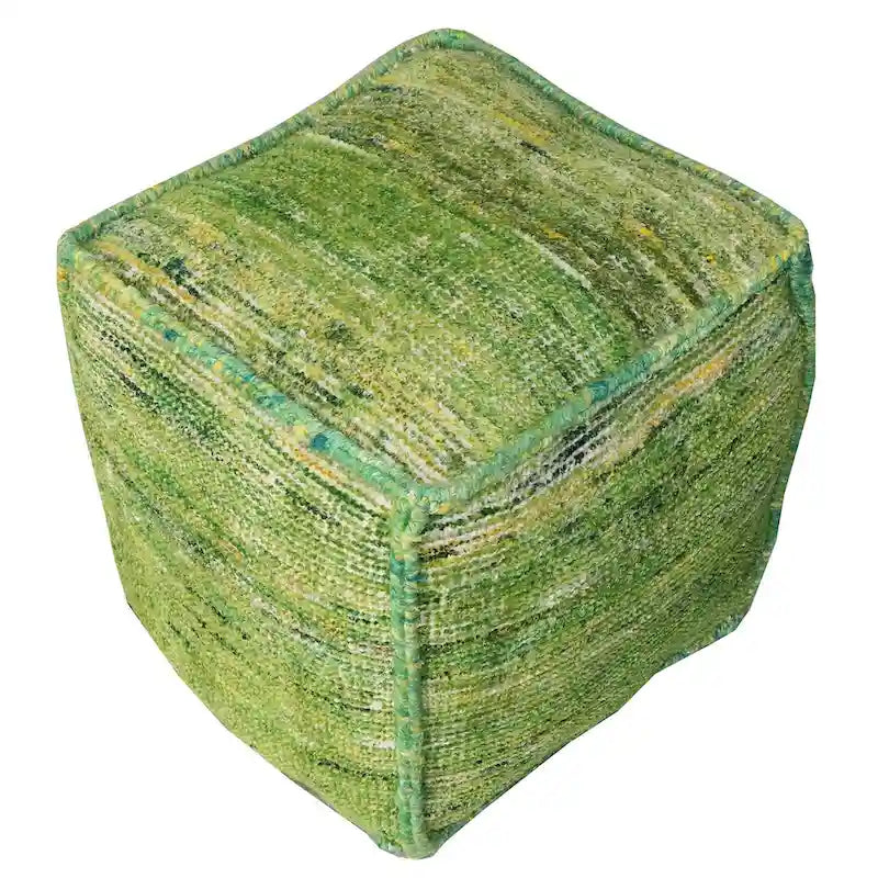 Pouf Cube Repose-Pieds en Coton et Soie Recyclée Verte