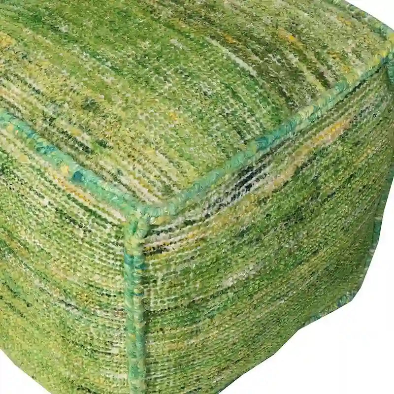 Pouf Cube Repose-Pieds en Coton et Soie Recyclée Verte