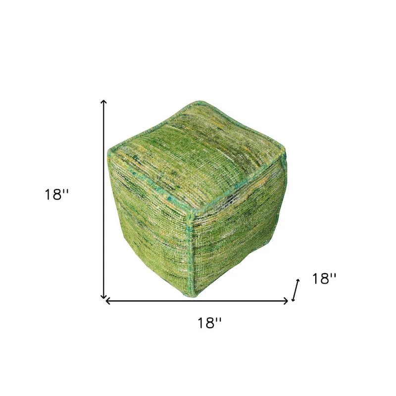 Pouf Cube Repose-Pieds en Coton et Soie Recyclée Verte