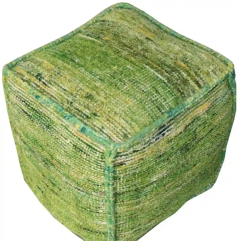 Pouf Cube Repose-Pieds en Coton et Soie Recyclée Verte