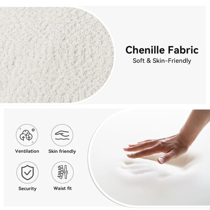 Canapé 3 places en chenille blanc ivoire avec assise profonde en mousse haute densité