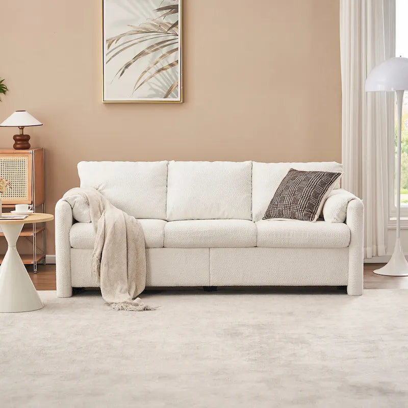 Canapé 3 places en chenille blanc ivoire avec assise profonde en mousse haute densité