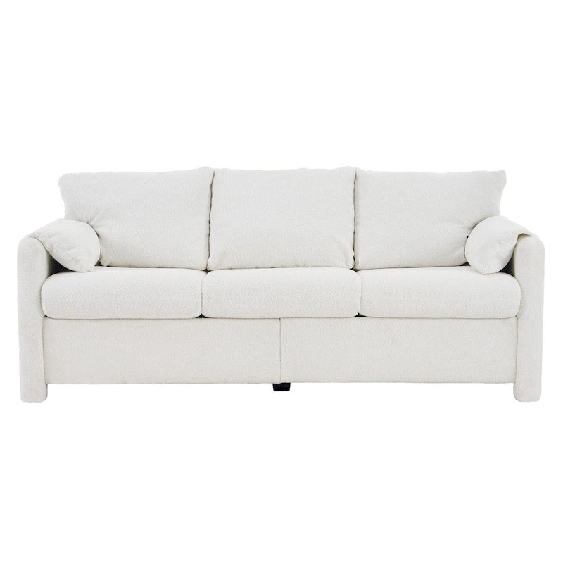 Canapé 3 places en chenille blanc ivoire avec assise profonde en mousse haute densité