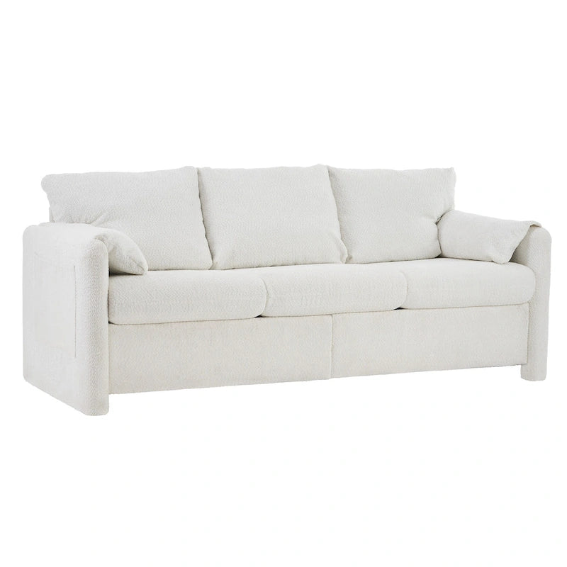 Canapé 3 places en chenille blanc ivoire avec assise profonde en mousse haute densité