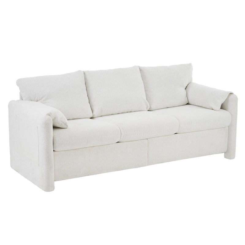 Canapé 3 places en chenille blanc ivoire avec assise profonde en mousse haute densité
