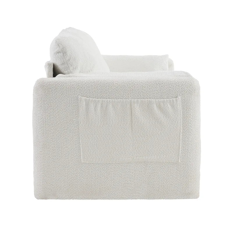 Canapé 3 places en chenille blanc ivoire avec assise profonde en mousse haute densité
