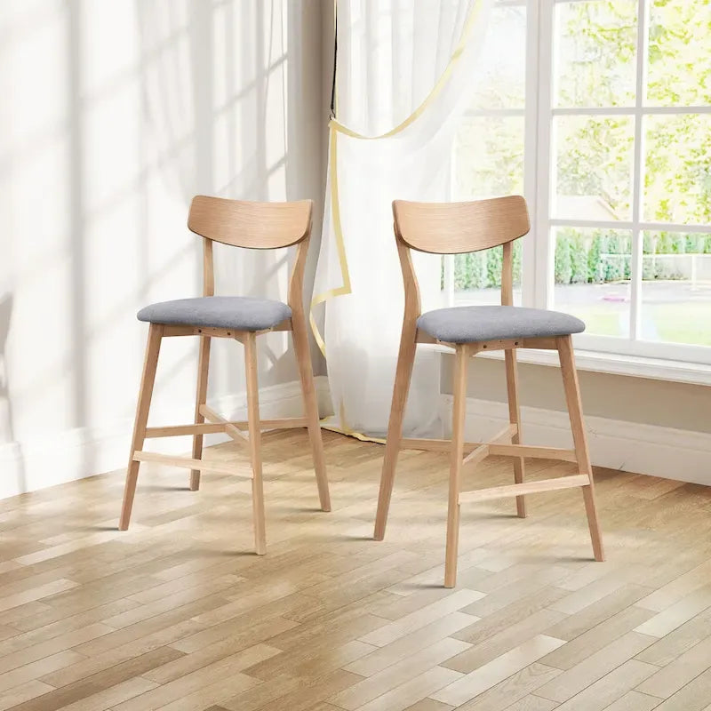 Tabouret de bar rembourré à hauteur de comptoir avec dossier et pieds en bois massif