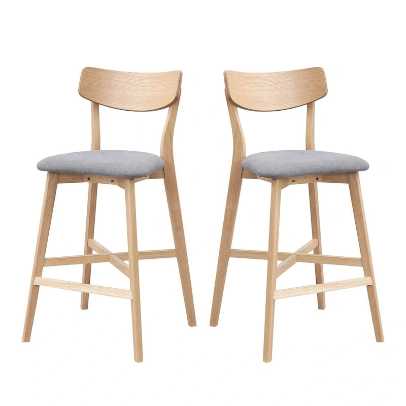 Tabouret de bar rembourré à hauteur de comptoir avec dossier et pieds en bois massif