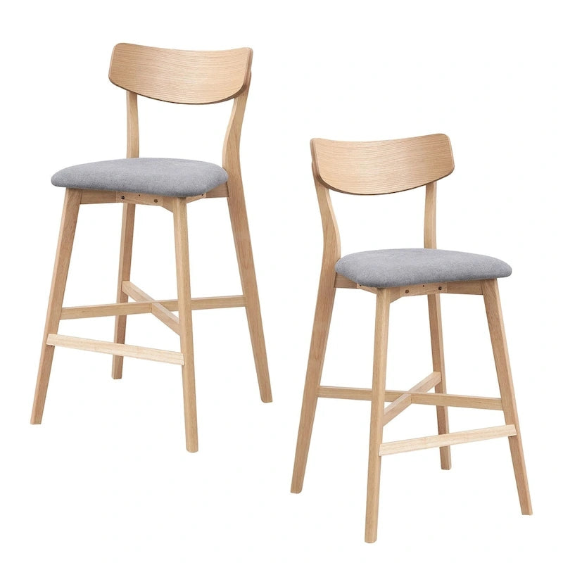 Tabouret de bar rembourré à hauteur de comptoir avec dossier et pieds en bois massif
