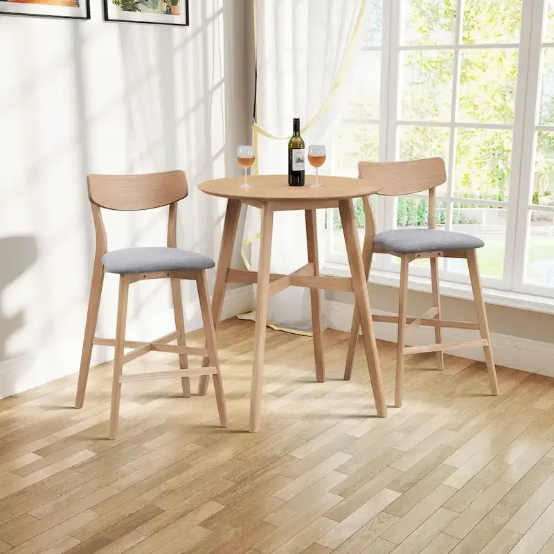 Tabouret de bar rembourré à hauteur de comptoir avec dossier et pieds en bois massif