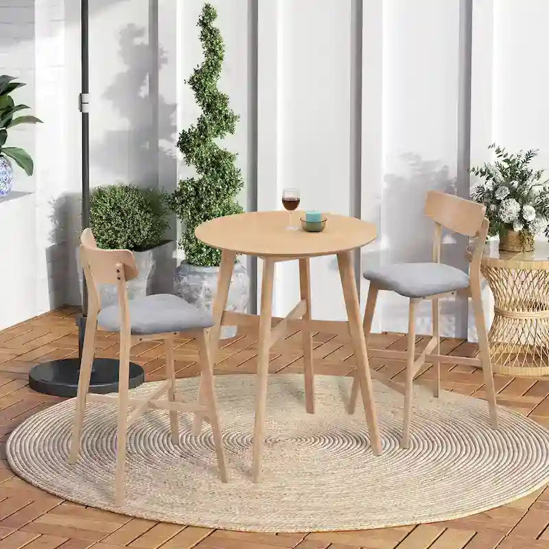 Tabouret de bar rembourré à hauteur de comptoir avec dossier et pieds en bois massif
