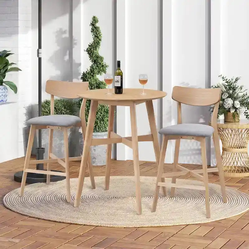Tabouret de bar rembourré à hauteur de comptoir avec dossier et pieds en bois massif