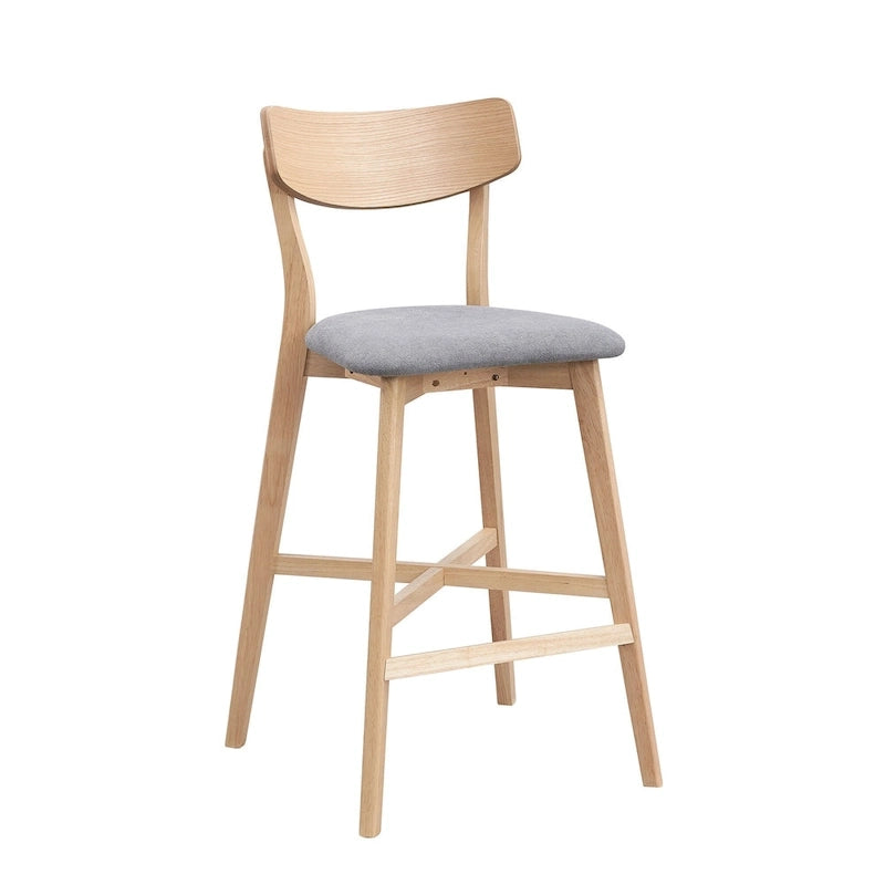 Tabouret de bar rembourré à hauteur de comptoir avec dossier et pieds en bois massif