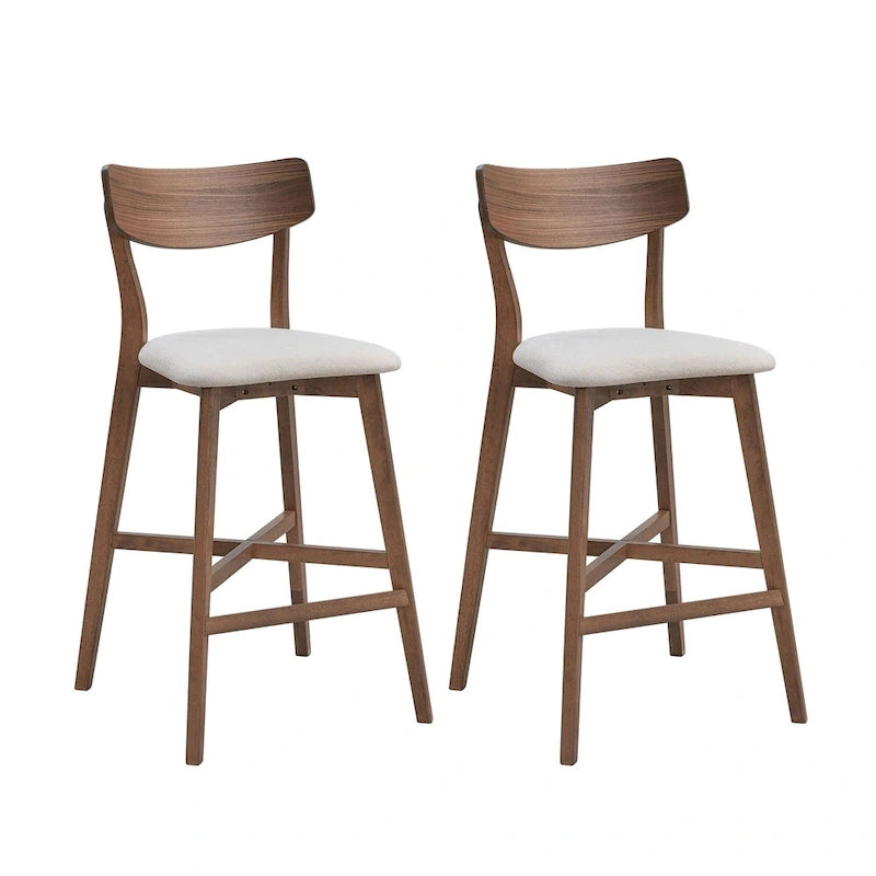Tabouret de bar rembourré à hauteur de comptoir avec dossier et pieds en bois massif