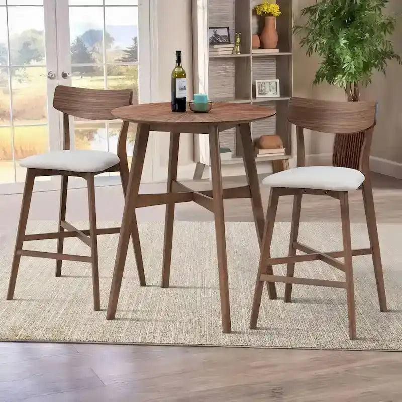 Tabouret de bar rembourré à hauteur de comptoir avec dossier et pieds en bois massif