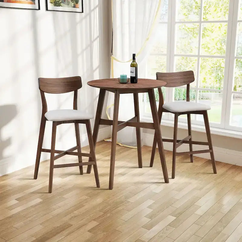 Tabouret de bar rembourré à hauteur de comptoir avec dossier et pieds en bois massif