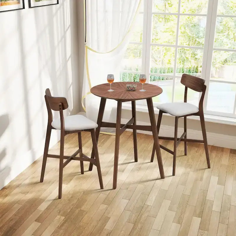 Tabouret de bar rembourré à hauteur de comptoir avec dossier et pieds en bois massif
