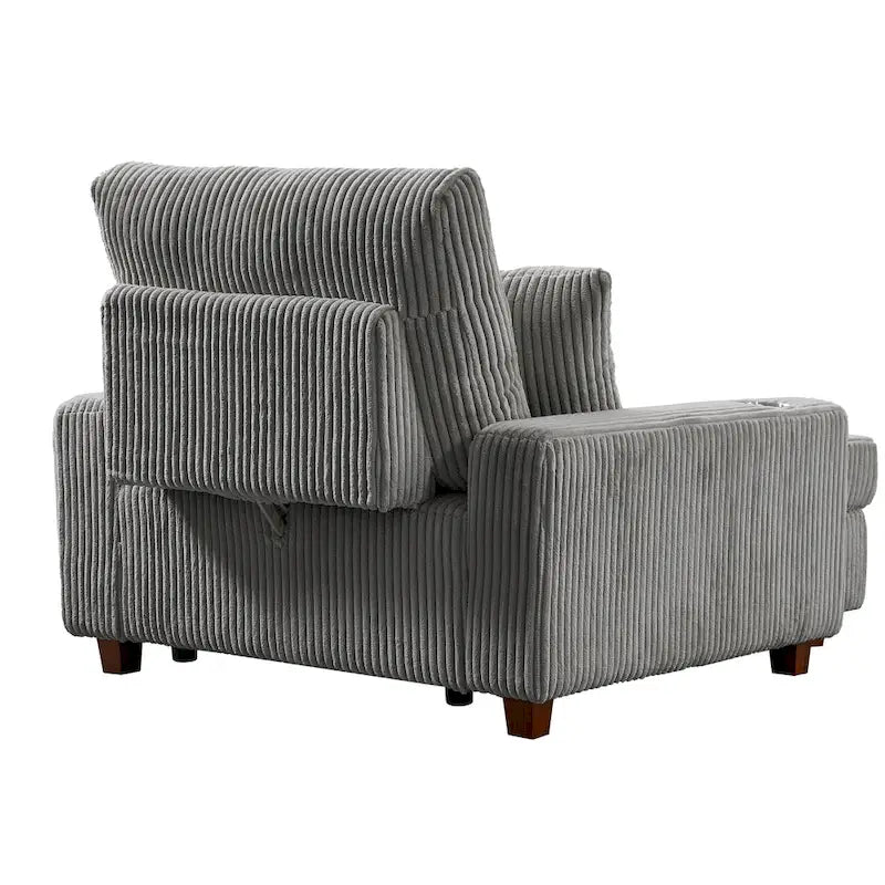Chaise longue en velours côtelé gris avec porte-gobelets et dossier réglable