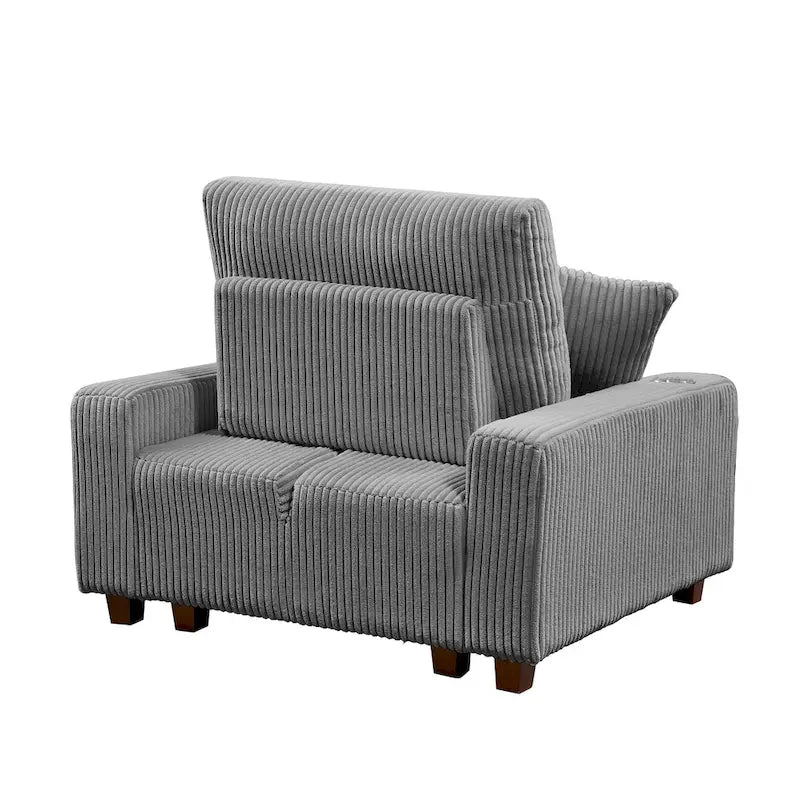 Chaise longue en velours côtelé gris avec porte-gobelets et dossier réglable