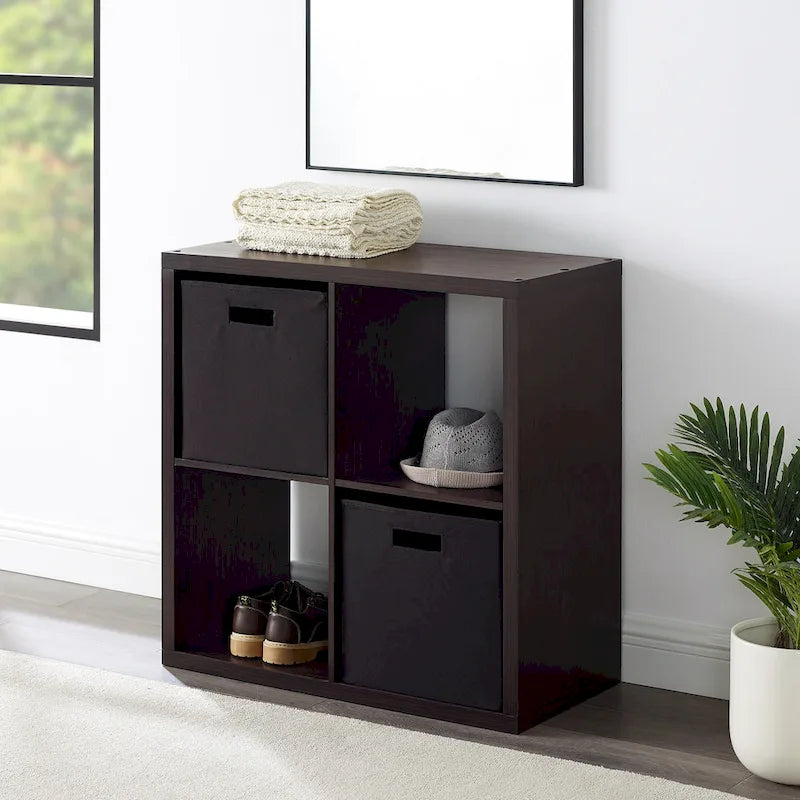 Meuble de rangement ouvert à quatre cubes Espresso Brown avec finition bois