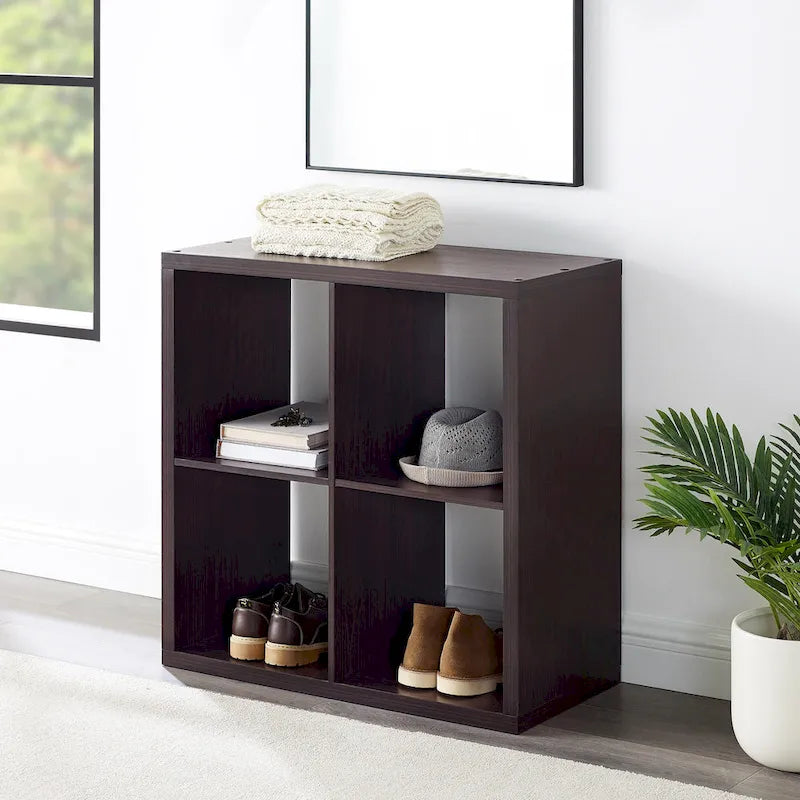 Meuble de rangement ouvert à quatre cubes Espresso Brown avec finition bois