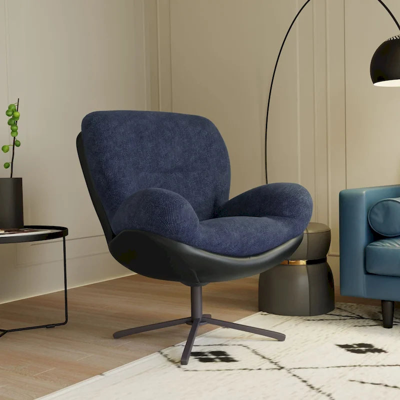 Fauteuil d'appoint pivotant en chenille gris rembourré avec base en métal