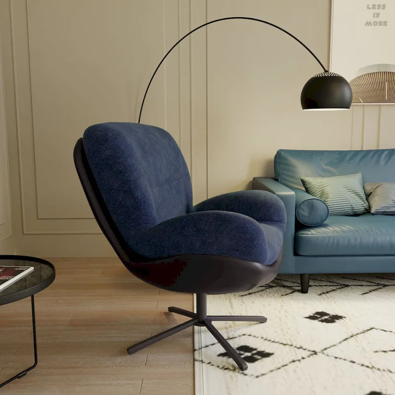 Fauteuil d'appoint pivotant en chenille gris rembourré avec base en métal