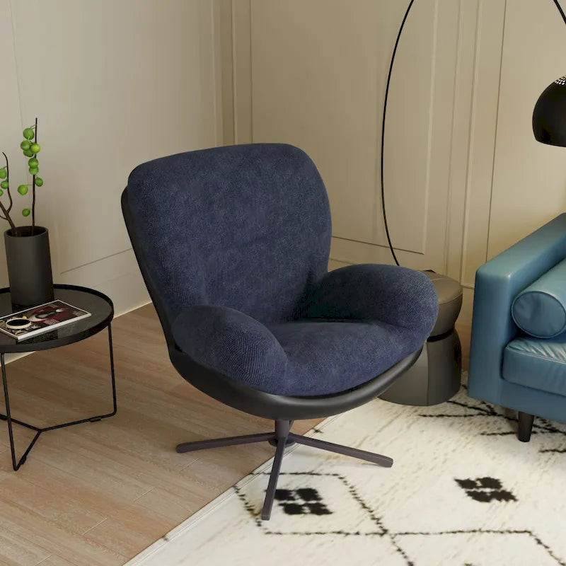 Fauteuil d'appoint pivotant en chenille gris rembourré avec base en métal