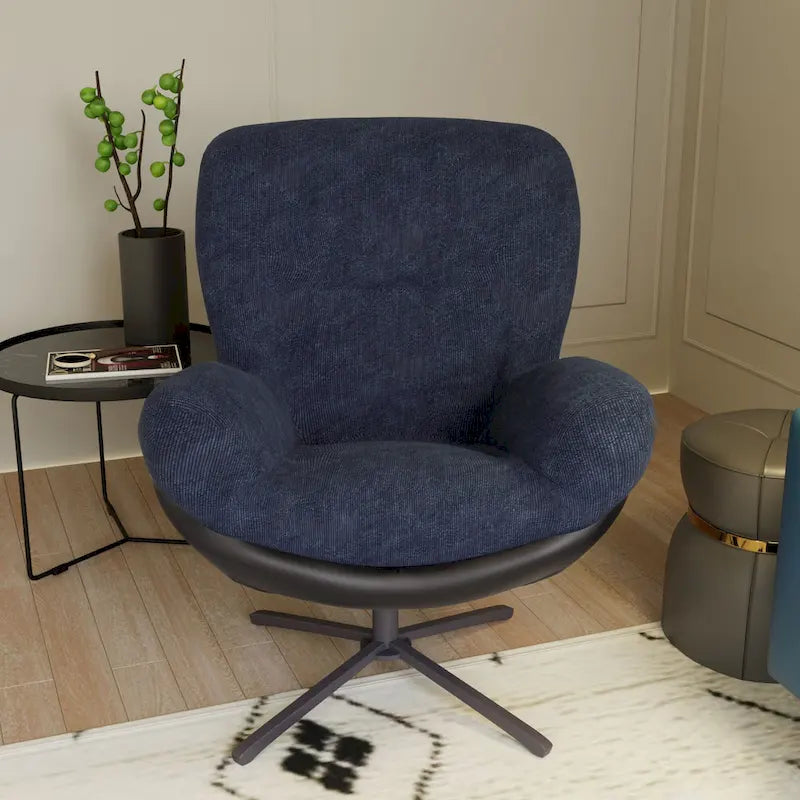 Fauteuil d'appoint pivotant en chenille gris rembourré avec base en métal