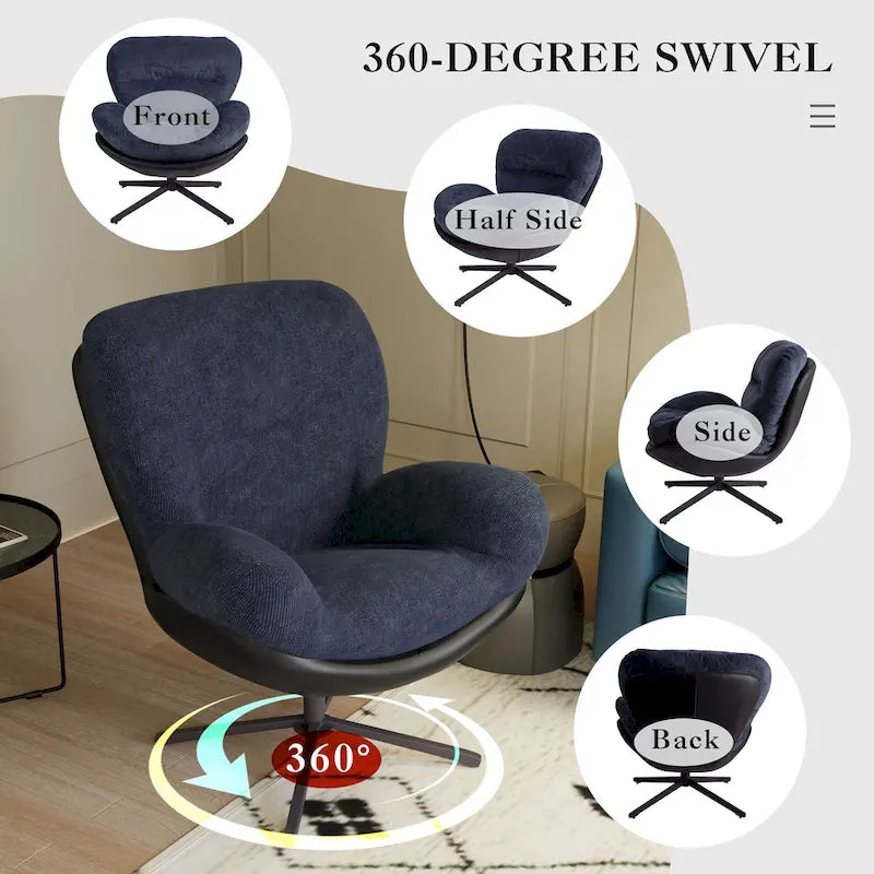Fauteuil d'appoint pivotant en chenille gris rembourré avec base en métal