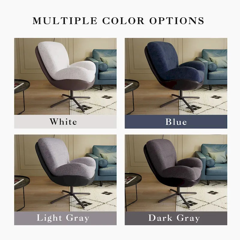 Fauteuil d'appoint pivotant en chenille gris rembourré avec base en métal