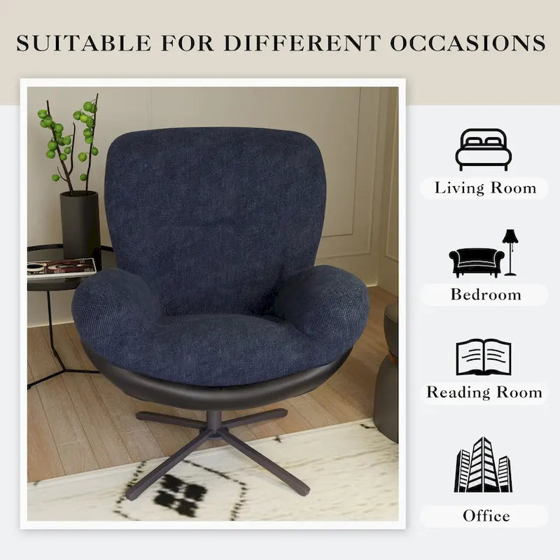 Fauteuil d'appoint pivotant en chenille gris rembourré avec base en métal