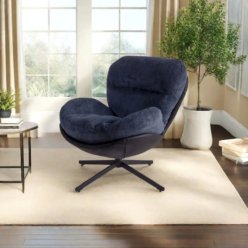 Fauteuil d'appoint pivotant en chenille gris rembourré avec base en métal