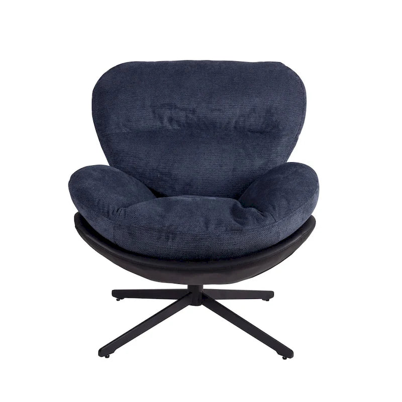 Fauteuil d'appoint pivotant en chenille gris rembourré avec base en métal