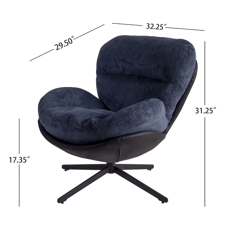 Fauteuil d'appoint pivotant en chenille gris rembourré avec base en métal