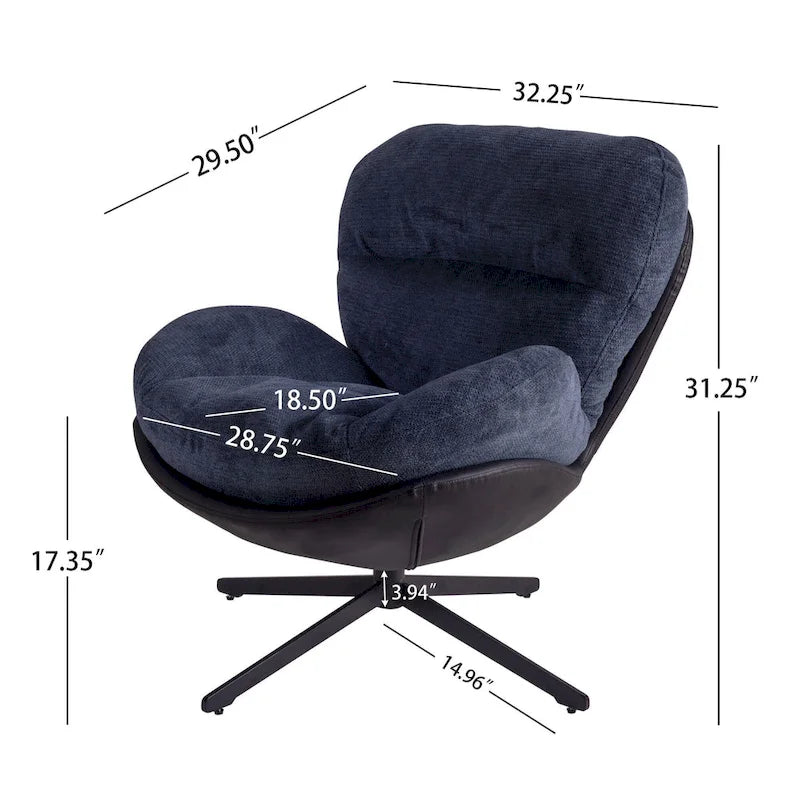 Fauteuil d'appoint pivotant en chenille gris rembourré avec base en métal