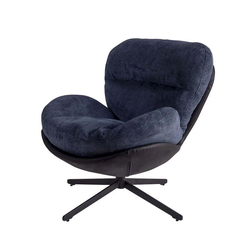 Fauteuil d'appoint pivotant en chenille gris rembourré avec base en métal