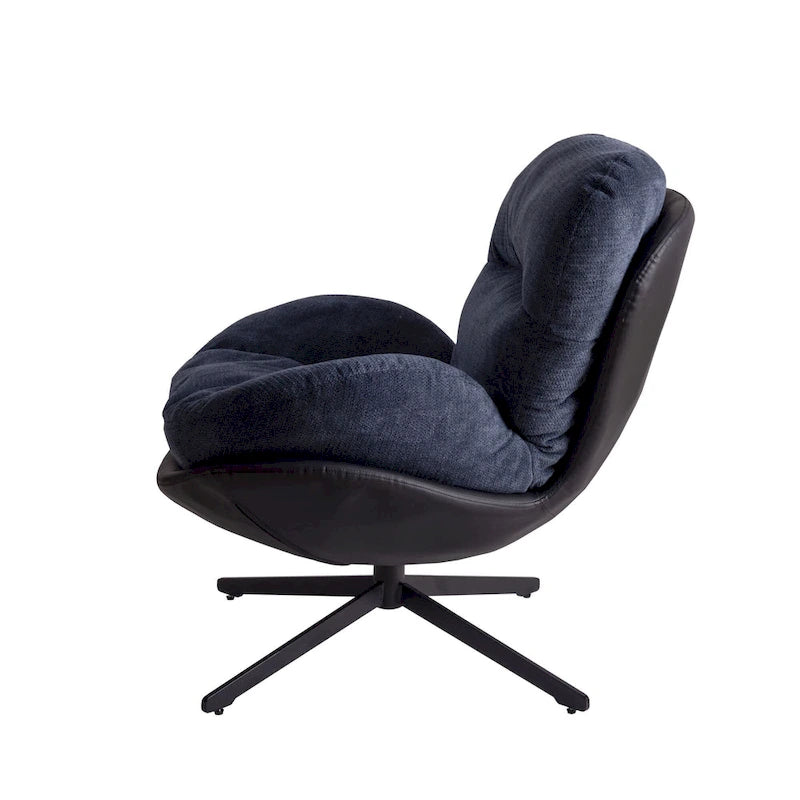 Fauteuil d'appoint pivotant en chenille gris rembourré avec base en métal